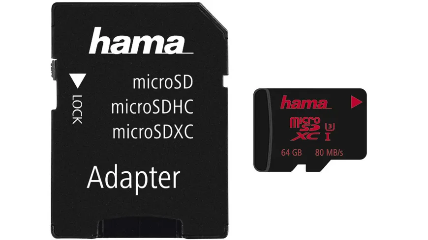 Hama microSDXC 64GB UHS Speed Class 3 UHS-I 80MB/s + Adapter/Foto