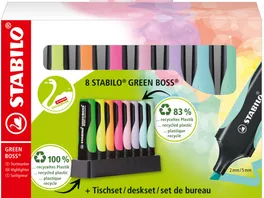 STABILO GREEN BOSS Textmarker 8er Tischset mit jeweils 4 verschiedenen Pastell und Leuchtfarben