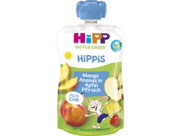 HiPP Bio fuer Kinder HiPPiS Quetschbeutel 100g Mango Ananas in Apfel Pfirsich mit Zink ab 1