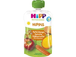 HiPP Bio fuer Kinder HiPPis Quetschbeutel 100g Apfel Mango Karottte Suesskartoffel ohne Zuckerzusatz ab 1 Jahre