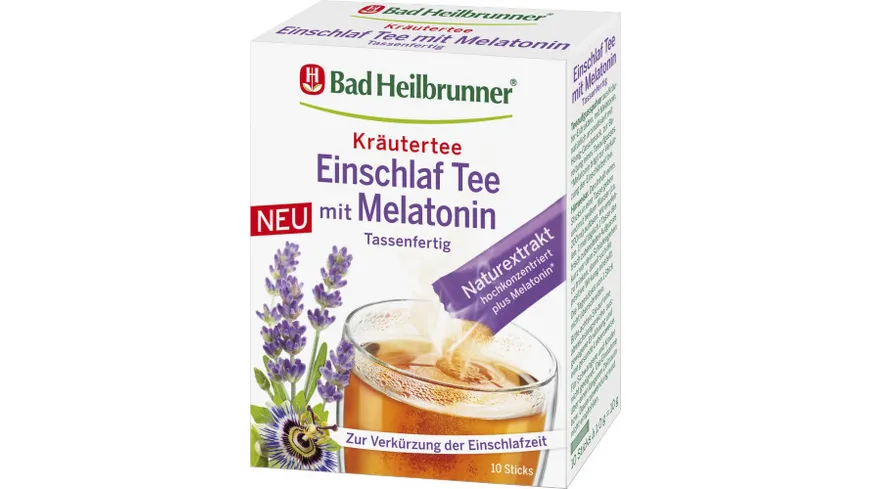 Einschlaf Tee mit Melatonin im Stick tassenfertig, 10 Sticks à 1,0 g, zur Verkürzung der Einschlafzeit