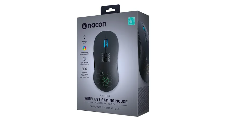 NACON PC Wireless Gaming Mouse GM-180 Kabellos, max. 2200dpi, mehrfarbige Beleuchtung