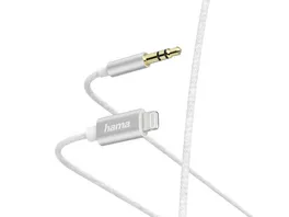 HAMA Aux Kabel Lightning 3 5 mm Klinke Nylon 1 0 m Weiss