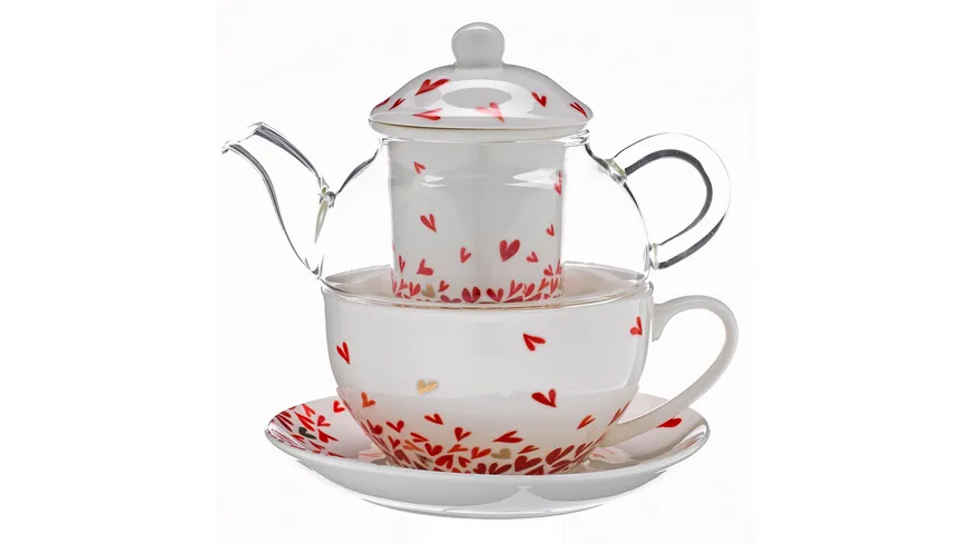 TRENDSHOP Tee-Set Tea for One 4-teilig Herzen