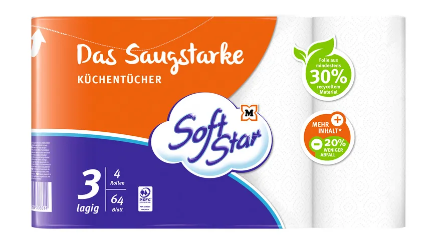 SoftStar Das Saugstarke Küchentücher 4x64 Blatt 3-lagig
