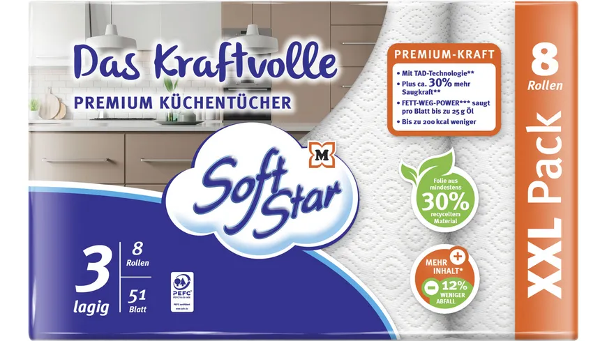 SoftStar Das Kraftvolle Premium Küchentücher  8x51 Blatt 3-lagig