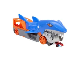 Hot Wheels Hungriger Hai Transporter fuer bis zu 5 Spielzeugautos