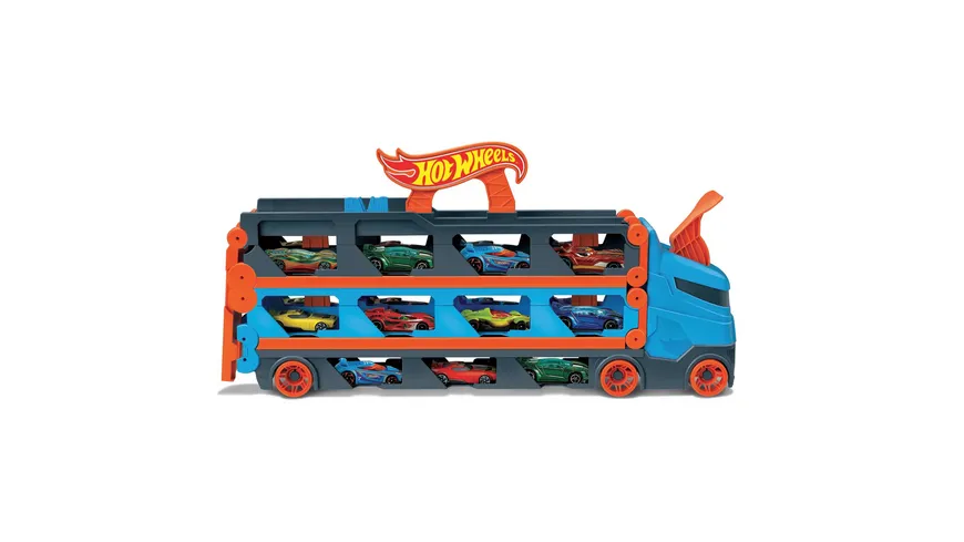 2-in-1 online bestellen MÜLLER 3 Spielzeugautos inkl. Rennbahn-Transporter Hot | Wheels