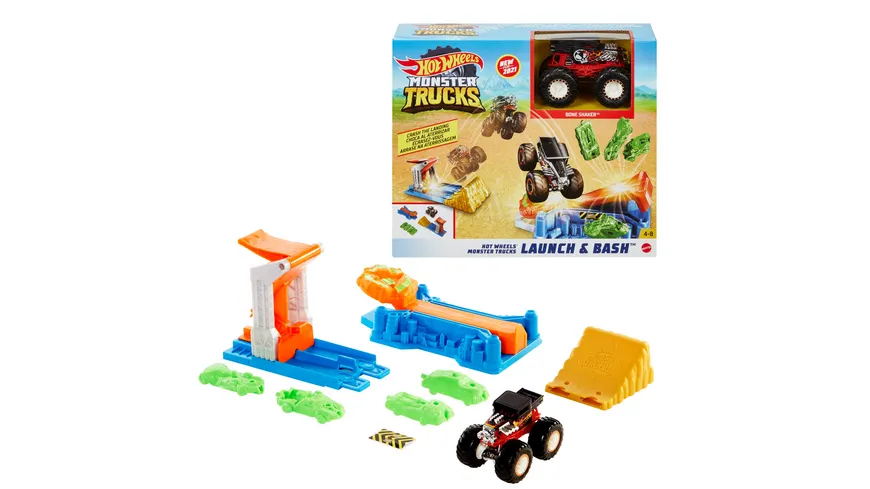 Hot Wheels Monster Truck Crash-Rampe inkl. 1 Spielzeugauto, Spielset