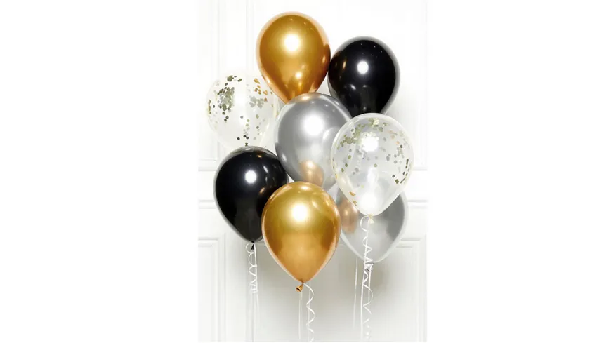 Amscan - DIY Balloon Bouquet Black Gold Silver 8 Balloons