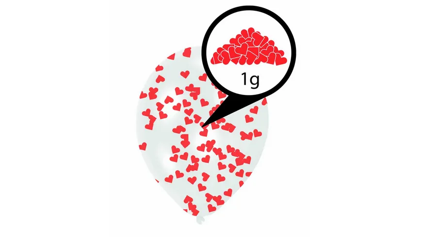 Amscan - 6 Latex Balloons Clear Confetti Filled Red Hearts Paper 27.5 cm