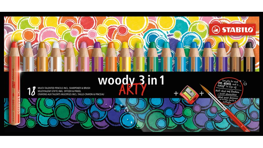 Buntstift STABILO woody 3 in 1-18er Pack mit S Wasserfarbe & Wachsmalkreide