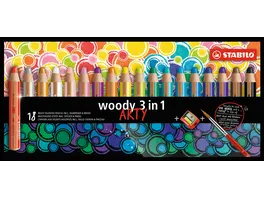 STABILO Buntstift Wasserfarbe Wachsmalkreide STABILO woody 3 in 1 ARTY 18er Pack mit Spitzer und Pinsel