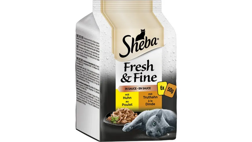 SHEBA® Portionsbeutel Multipack Fresh & Fine in Sauce mit Truthahn und mit Huhn 6x50g