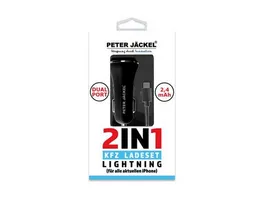 PETER JAeCKEL USB Car Charger Set 2in1 Dual Port 2 4A Lightning Black