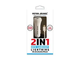 PETER JAeCKEL USB Car Charger Set 2in1 Dual Port 2 4A Lightning White