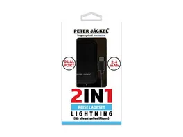 PETER JAeCKEL USB Travel Charger Set 2in1 Dual Port 2 4A Lightning Black