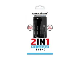 PETER JAeCKEL USB Car Charger Set 2in1 Dual Port 2 4A Typ C Black