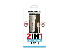 PETER JAeCKEL USB Car Charger Set 2in1 Dual Port 2 4A Typ C White
