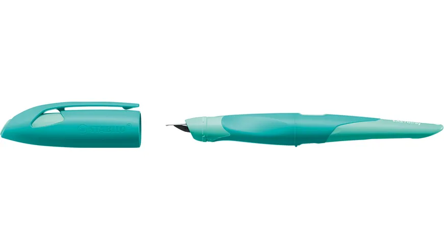 STABILO® Ergonomischer Schulfüller für Rechtshänder mit Anfänger-Feder A - STABILO EASYbirdy Pastel Edition in aqua grün/mint - Einzelstift - inklusive Patrone - Schreibfarbe blau (löschbar)