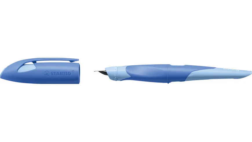STABILO® Ergonomischer Schulfüller für Rechtshänder mit Anfänger-Feder A - STABILO EASYbirdy Pastel Edition in blau/hellblau - Einzelstift - inklusive Patrone - Schreibfarbe blau (löschbar)