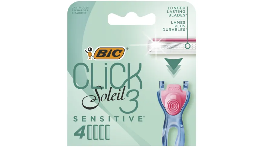 BIC Click 3 Soleil Sensitive Damenrasierer-Nachfüllpackungen, 3 Klingen und Pflegestreifen