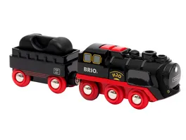 BRIO Bahn 33884 Batterie Dampflok mit Wassertank Lokomotive mit echtem kuehlen Dampf und Wasserbehaelter zum Nachfuellen Empfohlen ab 3 Jahren