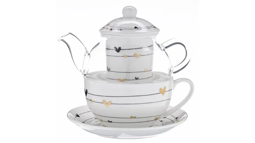 TRENDSHOP Tee-Set Tea for One 4-teilig Goldherzen