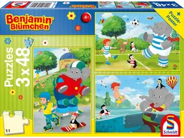 Schmidt Spiele Kinderpuzzle Benjamin Bluemchen Sport und Spiel mit Toeroeoeoe 3x48 Teile