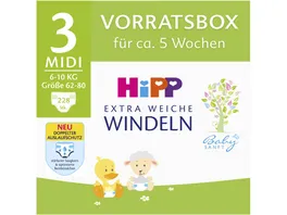 HiPP Babysanft Windeln Vorratsbox fuer ca 5 Wochen Midi Gr 3 6 10 kg 228 St