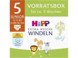 HiPP Babysanft Windeln Vorratsbox fuer ca 5 Wochen Junior Gr 5 12 17 kg 186 St