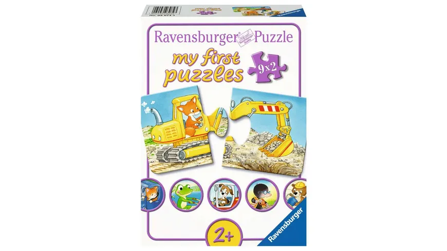 Ravensburger Puzzle - Tierische Baustelle 9x2Teile My first puzzle - Puzzle für Kinder ab 2 Jahren