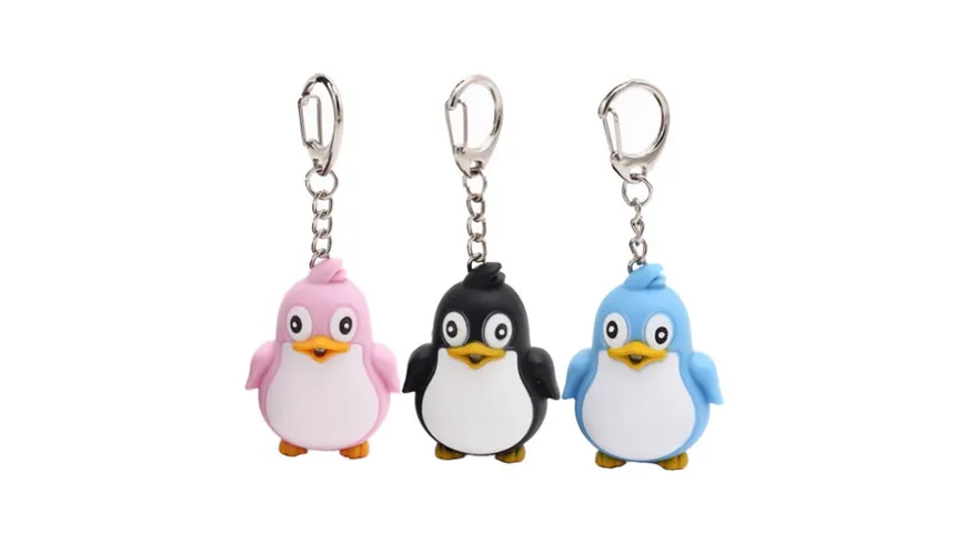 Packung mit 2 Pinguin-Schlüsselanhänger mit LED-Beleuchtung und
