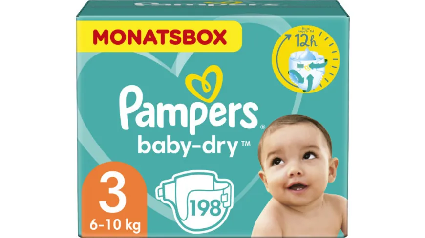 Auslaufschutz Monatsbox 198 Stück 3 6-10kg Pampers Baby-Dry Windeln Gr 
