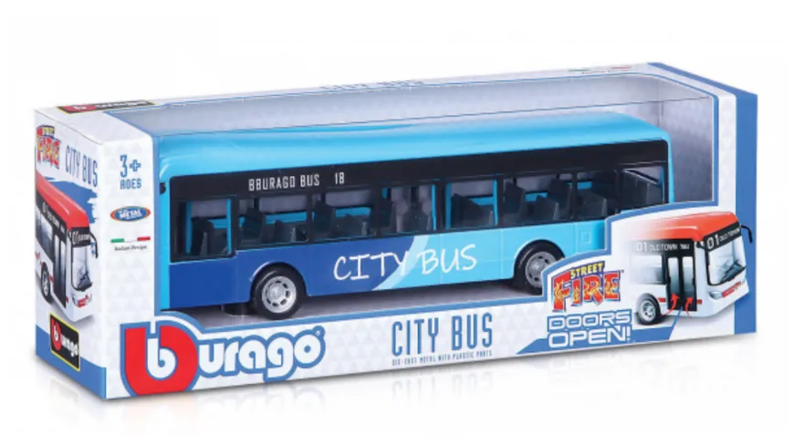 Bburago - 19cm City-Bus, Türen zum Öffnen, sortiert, 1 Stück