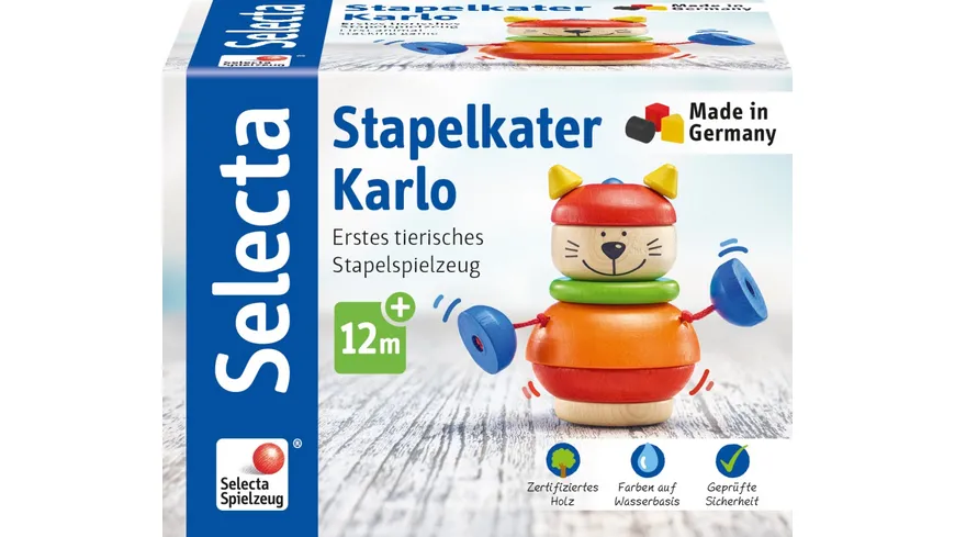 Selecta Holzspielzeug Kleinkindwelt Stapelkater Karlo, 10 cm 62042