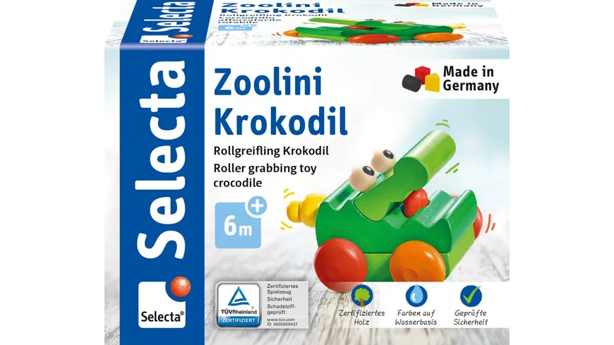 Selecta Spielzeug Zoolini Krokodil Figur Babyspiel Babyspielzeug Spiel Holz 8 cm 