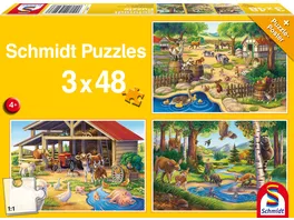 Schmidt Spiele Kinderpuzzle Alle meine Lieblingstiere 3x48 Teile 56203
