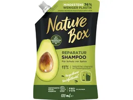 Nature Box Shampoo Avocado Oel Nachfuellbeutel Reparatur recycelbarer Nachfuellbeutel vegan und frei von Silikonen