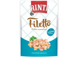 RINTI Hundenassfutter Filetto Huhnfilet mit Lachs in Jelly
