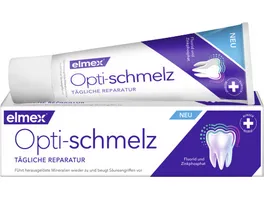 elmex Opti schmelz Zahnpasta Fuellt verlorene Mineralien wieder auf und haertet den Zahnschmelz Mit Fluorid und Zink Staerkt den Zahnschmelz 4X besser als eine herkoemmliche Zahnpasta Tube 75 ml
