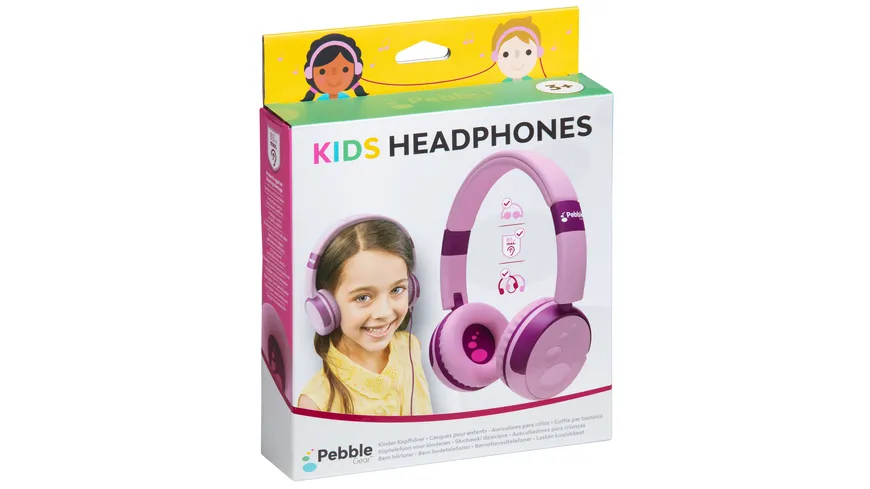 Pebble Gear Kinderkopfhörer blau Musik-Sharing-Funktion Stereo Kids-Kopfhörer Abwaschbare Ohrmuscheln verstellbare und faltbare Headphones 85 dB lautstärkebegrenzt 3D-Design 3,5mm Klinkenkabel 