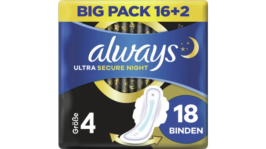 Always Ultra Damenbinden Secure Night mit Flügeln BigPack 18ST