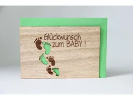 Original Holzgrusskarte Glueckwunsch zum BABY