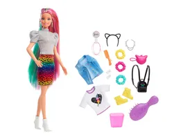 Barbie Leoparden Regenbogen Haar Puppe mit Farbwechseleffekt 16 Zubehoerteilen