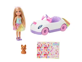 Barbie Chelsea Puppe Spiel Set inkl Auto Regenbogen Einhorn Zubehoer