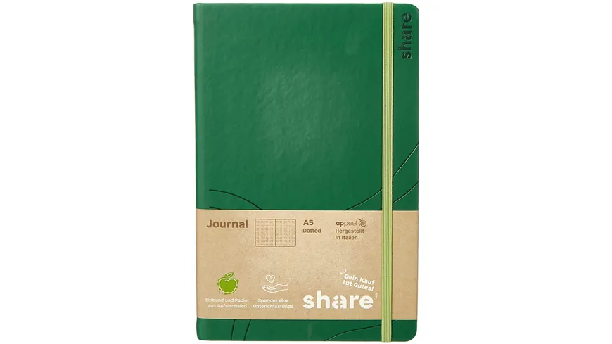 share Journal Notizbuch A5 grün punktkariert