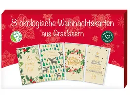 Graspapier Karten in 4 Weihnachts Designs sortiert