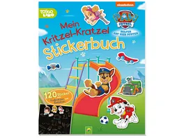 PAW Patrol Mein Kritzel Kratzel Stickerbuch mit Bambus Stick 120 Sticker zum Freikratzen und Einkleben fuer Kinder ab 4 Jahren