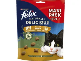 FELIX Naturally Delicious mit Huhn und einem Hauch von Katzenminze Katzensnacks 180g Beutel